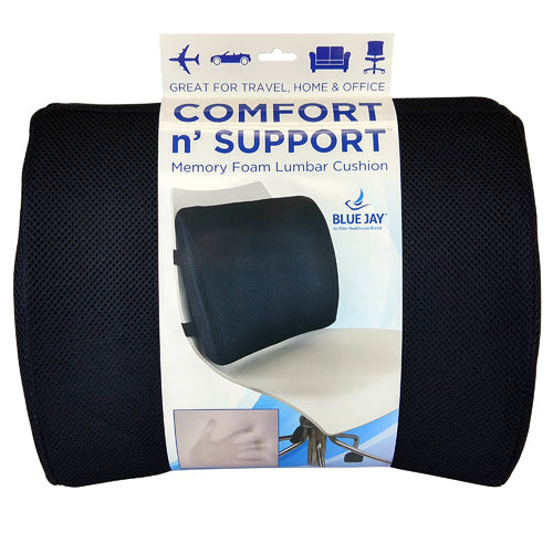 Lumbar Cushion w/Straps, Black Memory Foam - Blue Jay