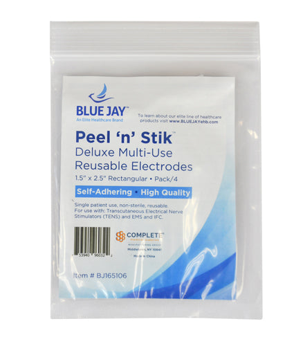 Reusable Electrodes, Pack/4 1.5"x2.5"Rctngle,BlueJay Brand